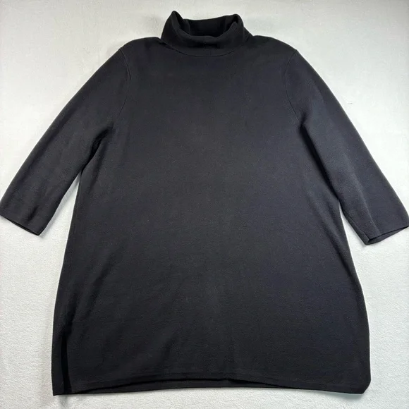 SOLD Lands’ End Black Turtleneck Sweater Tunic Pullover 100% Cotton 1X Side Slit - Picture 3 of 6